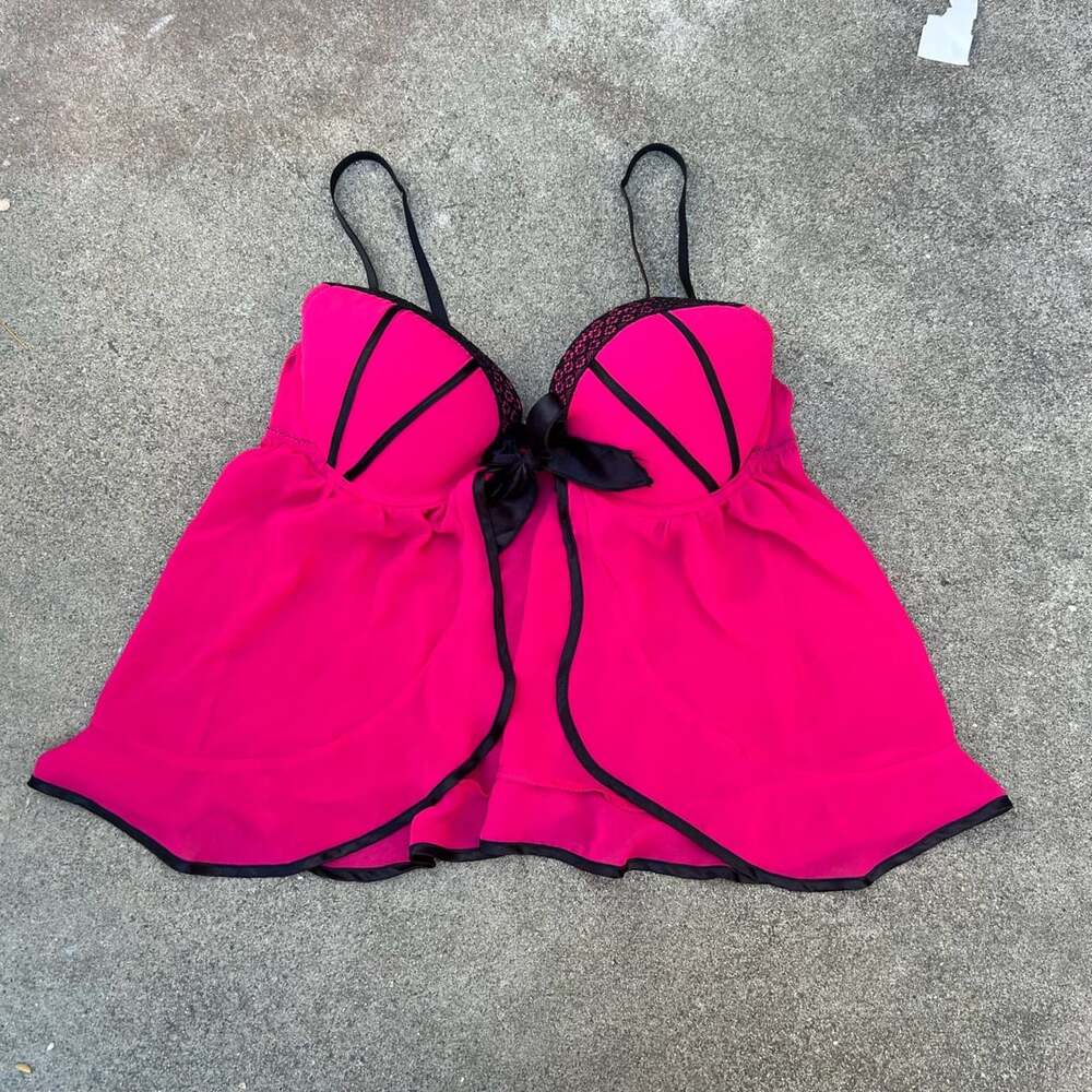 Y2K Coquette Lingerie Hot Pink Lace Babydoll Lingerie  Y2K Coquette Fairycore